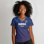 Custom Namibia Cricket Women V-Neck T-Shirt Go Champions - African Pride