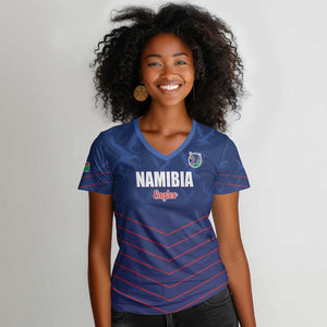 Custom Namibia Cricket Women V-Neck T-Shirt Go Champions - African Pride