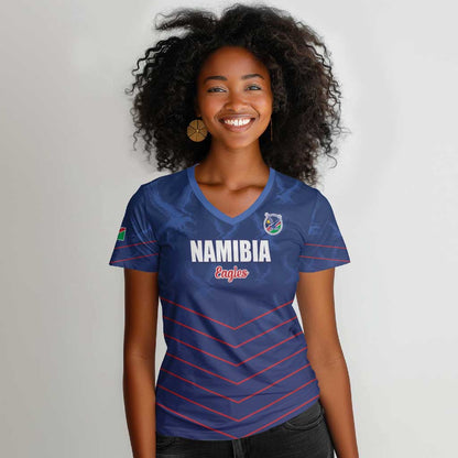 Custom Namibia Cricket Women V-Neck T-Shirt Go Champions - African Pride