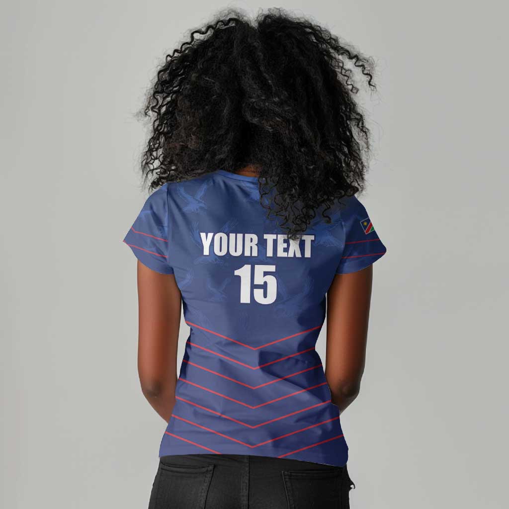 Custom Namibia Cricket Women V-Neck T-Shirt Go Champions - African Pride