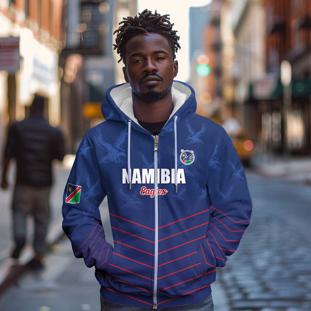 Custom Namibia Cricket Zip Hoodie Go Champions - African Pride