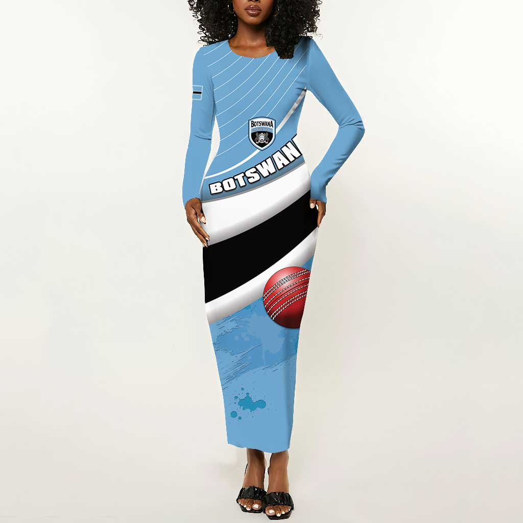 Custom Botswana Cricket Long Sleeve Bodycon Dress Go Champions Baggy Blues - African Pride