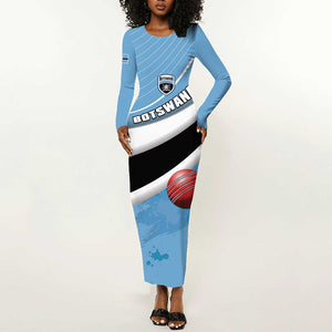 Custom Botswana Cricket Long Sleeve Bodycon Dress Go Champions Baggy Blues - African Pride