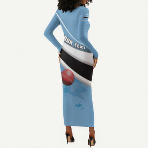 Custom Botswana Cricket Long Sleeve Bodycon Dress Go Champions Baggy Blues - African Pride