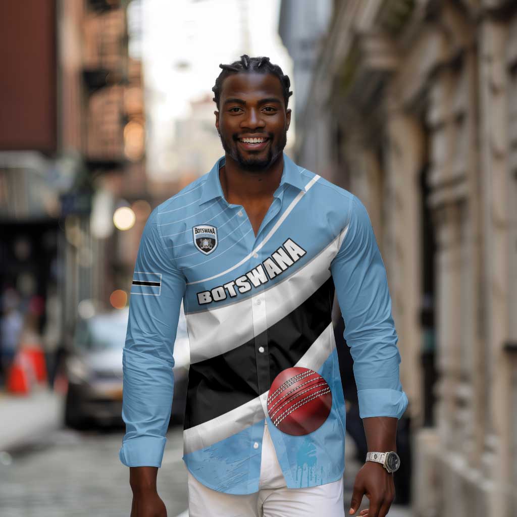 Custom Botswana Cricket Long Sleeve Button Shirt Go Champions Baggy Blues - African Pride