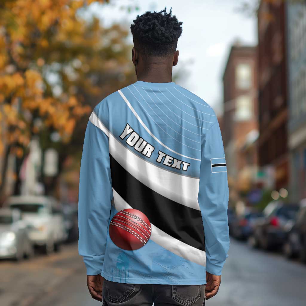 Custom Botswana Cricket Long Sleeve Shirt Go Champions Baggy Blues - African Pride