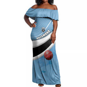 Custom Botswana Cricket Off Shoulder Maxi Dress Go Champions Baggy Blues - African Pride