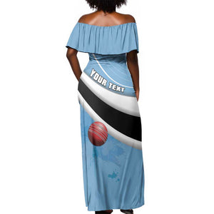 Custom Botswana Cricket Off Shoulder Maxi Dress Go Champions Baggy Blues - African Pride