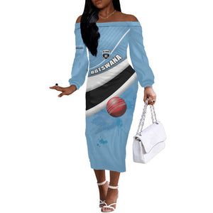 Custom Botswana Cricket Off The Shoulder Long Sleeve Dress Go Champions Baggy Blues - African Pride