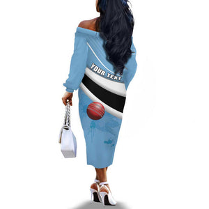 Custom Botswana Cricket Off The Shoulder Long Sleeve Dress Go Champions Baggy Blues - African Pride