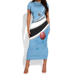 Custom Botswana Cricket Short Sleeve Bodycon Dress Go Champions Baggy Blues - African Pride