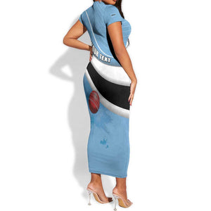 Custom Botswana Cricket Short Sleeve Bodycon Dress Go Champions Baggy Blues - African Pride