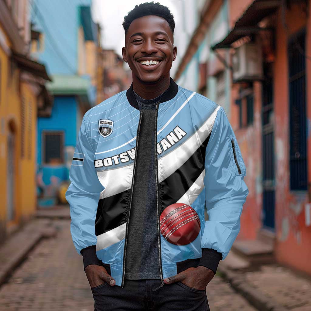 Custom Botswana Cricket Sleeve Zip Bomber Jacket Go Champions Baggy Blues - African Pride