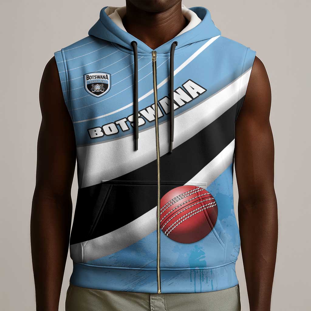 Custom Botswana Cricket Sleeveless Zip Hoodie Go Champions Baggy Blues - African Pride