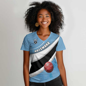 Custom Botswana Cricket Women V-Neck T-Shirt Go Champions Baggy Blues - African Pride