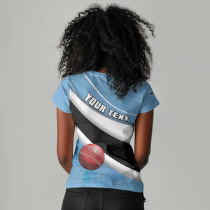 Custom Botswana Cricket Women V-Neck T-Shirt Go Champions Baggy Blues - African Pride