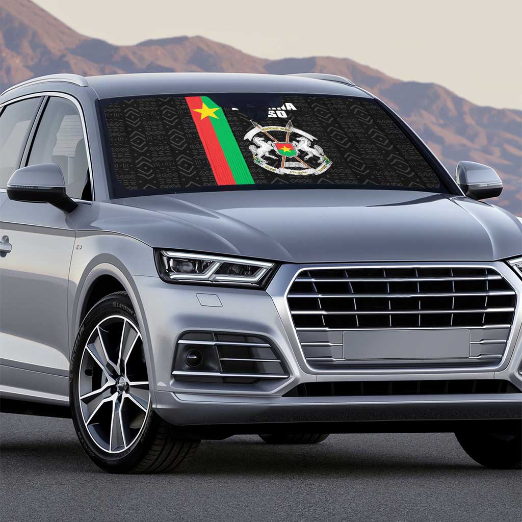 Burkina Faso Striped Auto Sun Shade African Mud Cloth Pattern - Black
