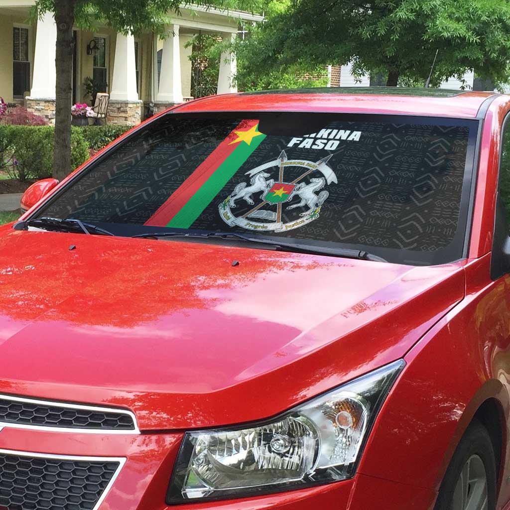 Burkina Faso Striped Auto Sun Shade African Mud Cloth Pattern - Black
