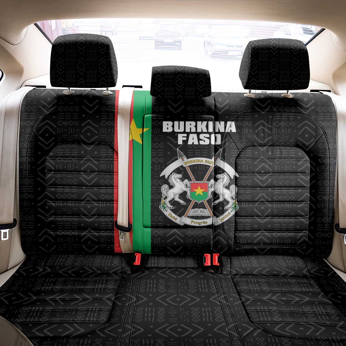 Burkina Faso Back Car Seat Cover Striped Black - Bogolan Pattern - African Pride