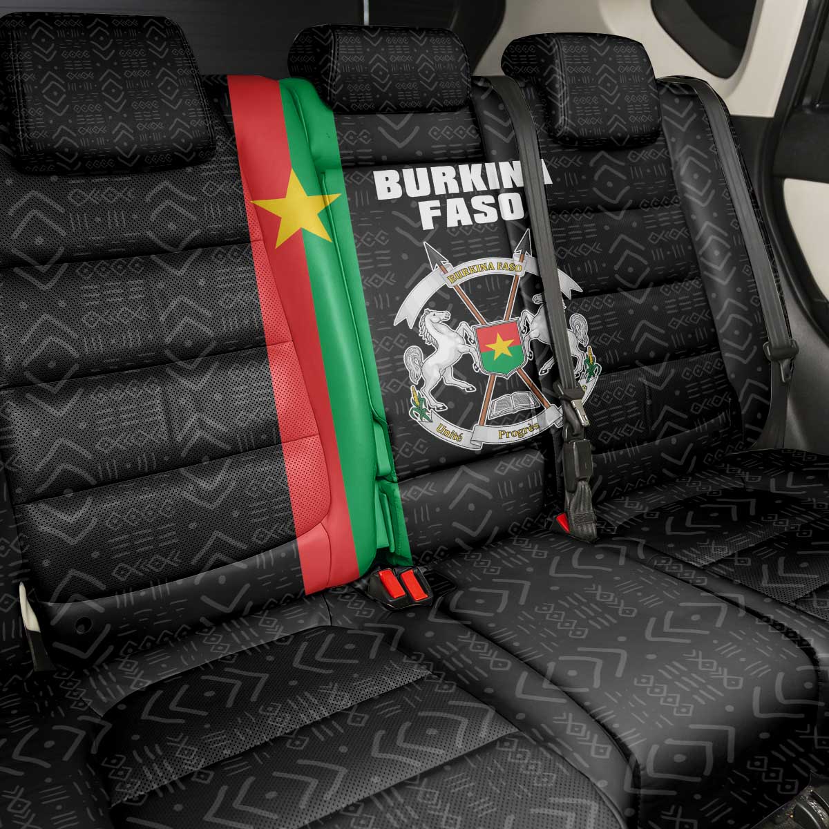 Burkina Faso Back Car Seat Cover Striped Black - Bogolan Pattern - African Pride