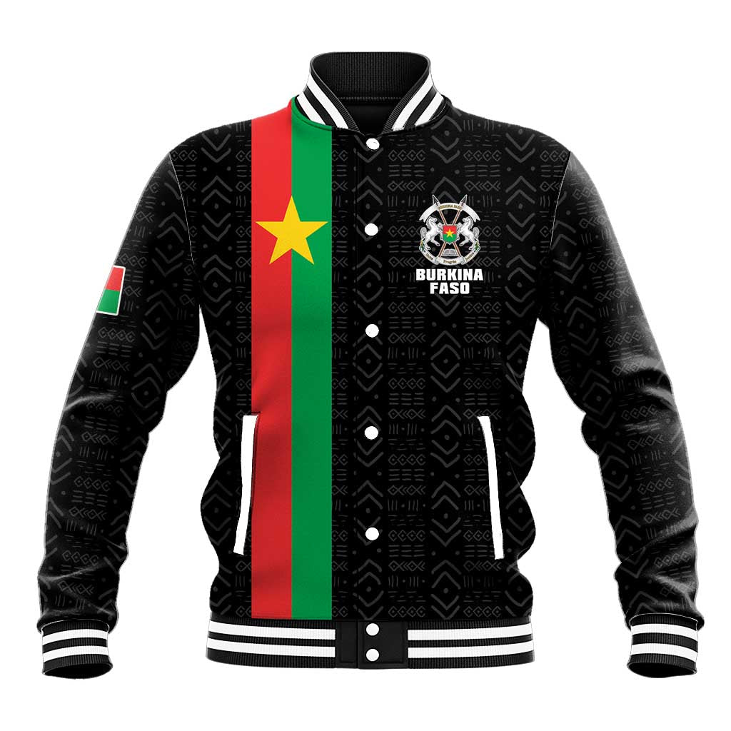 Personalized Burkina Faso Baseball Jacket Striped Black - Bogolan Pattern - African Pride