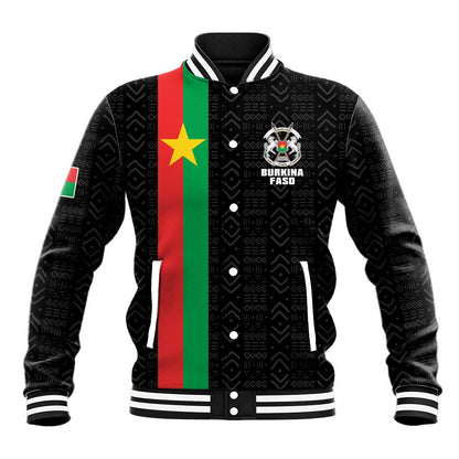 Personalized Burkina Faso Baseball Jacket Striped Black - Bogolan Pattern - African Pride