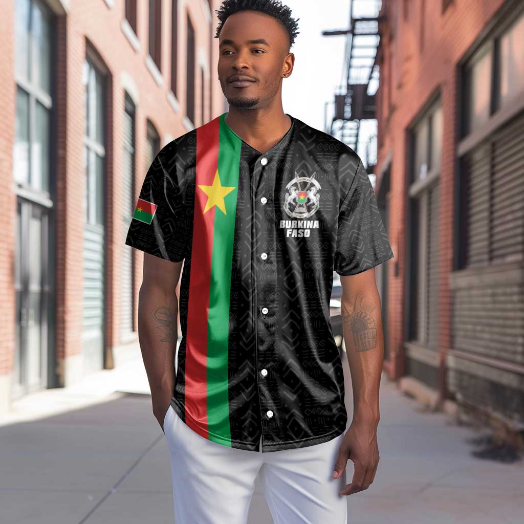Personalized Burkina Faso Baseball Jersey Striped Black - Bogolan Pattern - African Pride