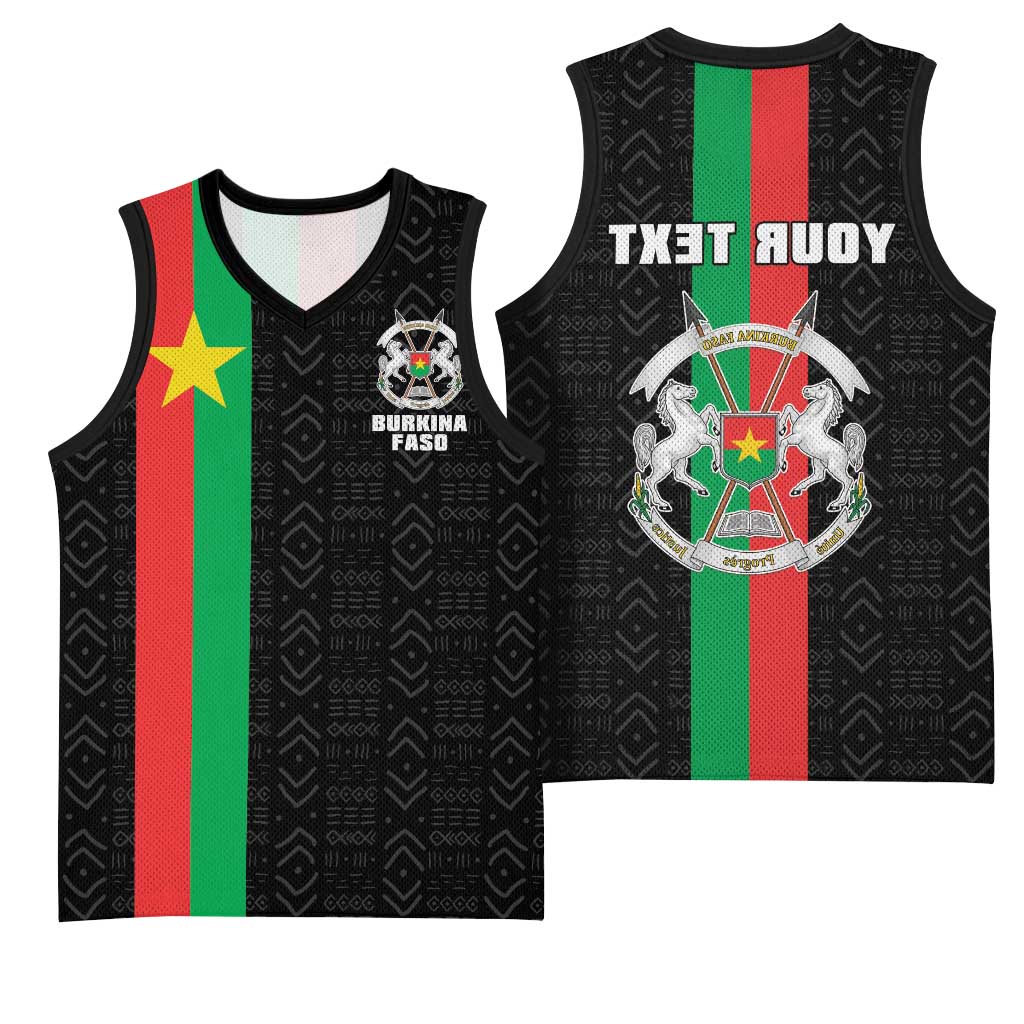 Personalized Burkina Faso Basketball Jersey Striped Black - Bogolan Pattern - African Pride