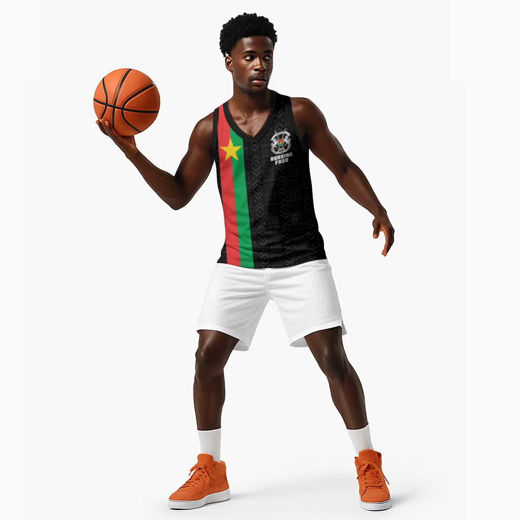 Personalized Burkina Faso Basketball Jersey Striped Black - Bogolan Pattern - African Pride