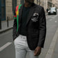 Personalized Burkina Faso Striped Blazer African Mud Cloth Pattern - Black