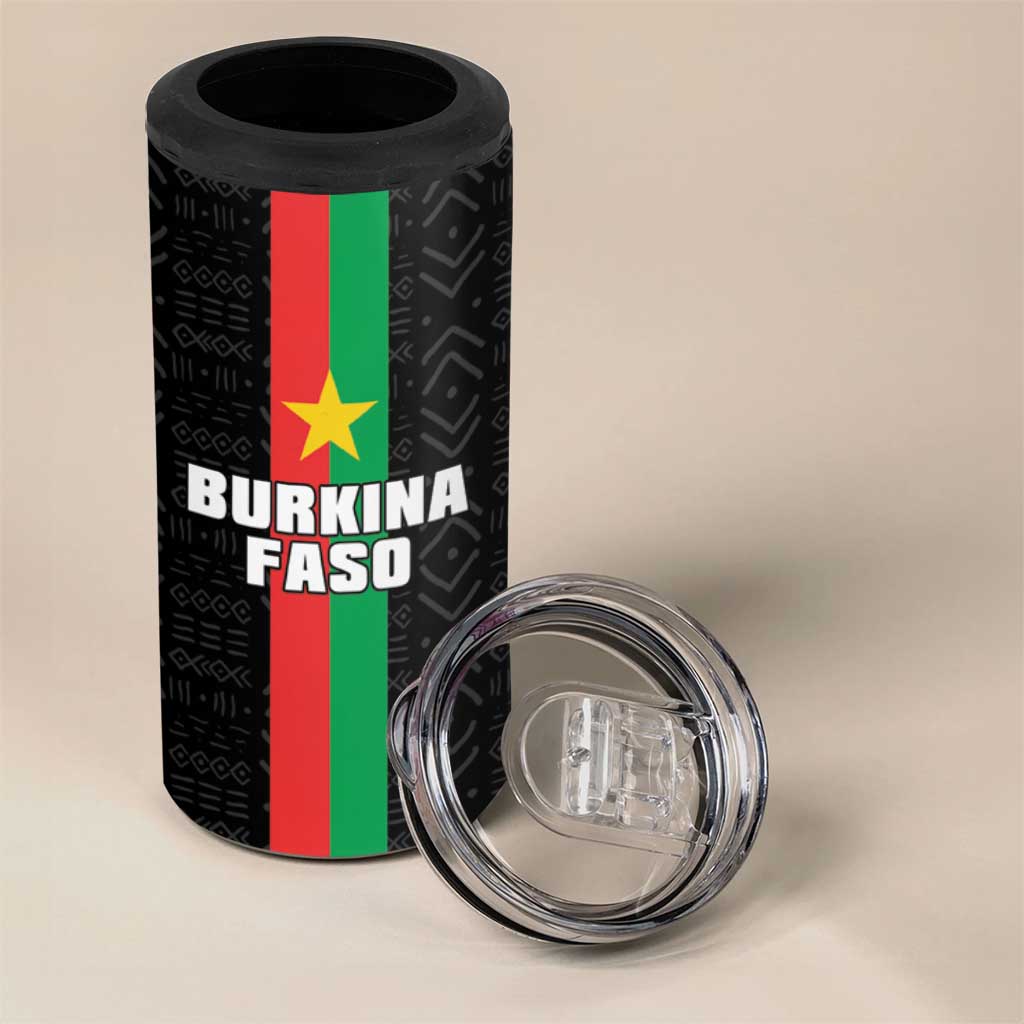 Personalized Burkina Faso 4 in 1 Can Cooler Tumbler Striped Black - Bogolan Pattern - African Pride