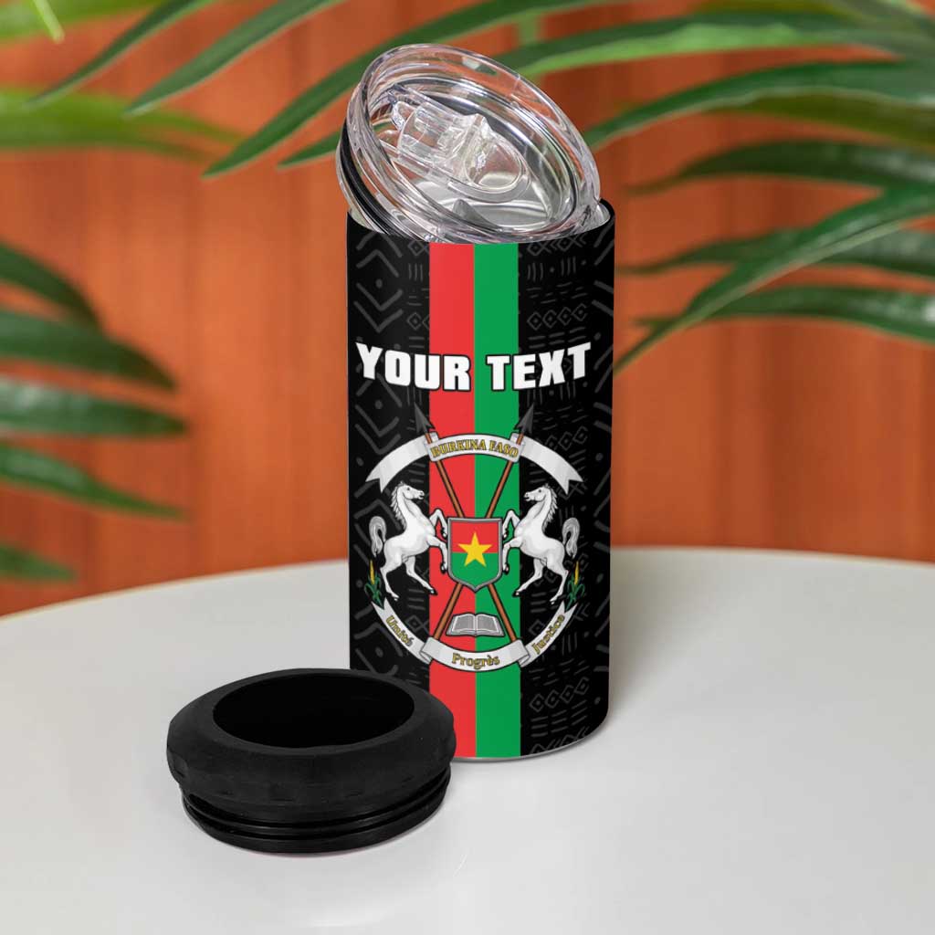 Personalized Burkina Faso 4 in 1 Can Cooler Tumbler Striped Black - Bogolan Pattern - African Pride