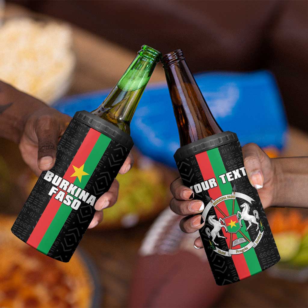 Personalized Burkina Faso 4 in 1 Can Cooler Tumbler Striped Black - Bogolan Pattern - African Pride