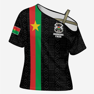 Personalized Burkina Faso Striped Cross Shoulder Shirt African Mud Cloth Pattern - Black