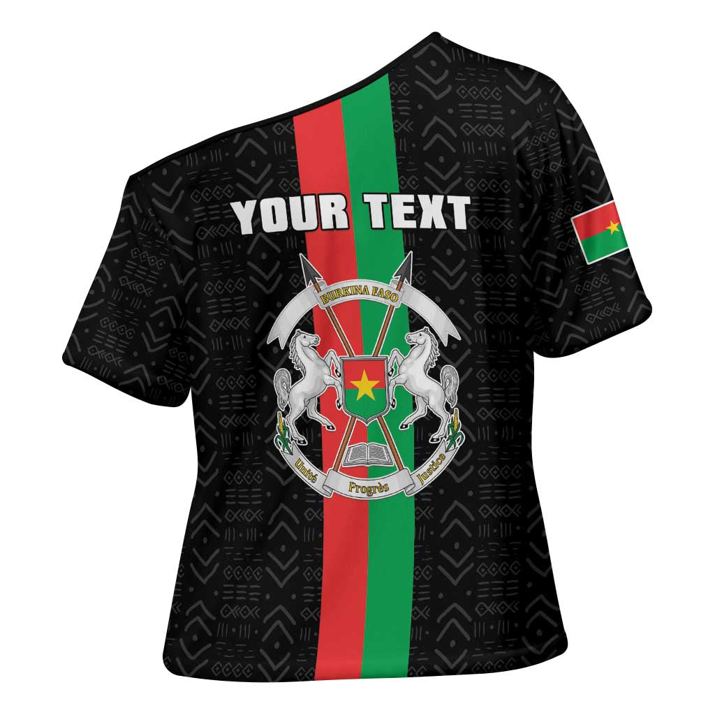 Personalized Burkina Faso Striped Cross Shoulder Shirt African Mud Cloth Pattern - Black