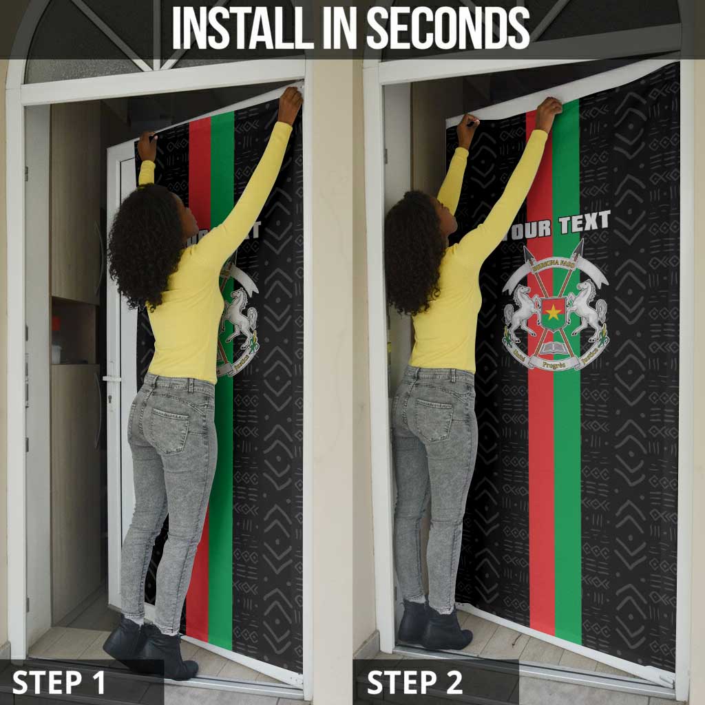 Personalized Burkina Faso Striped Door Cover African Mud Cloth Pattern - Black