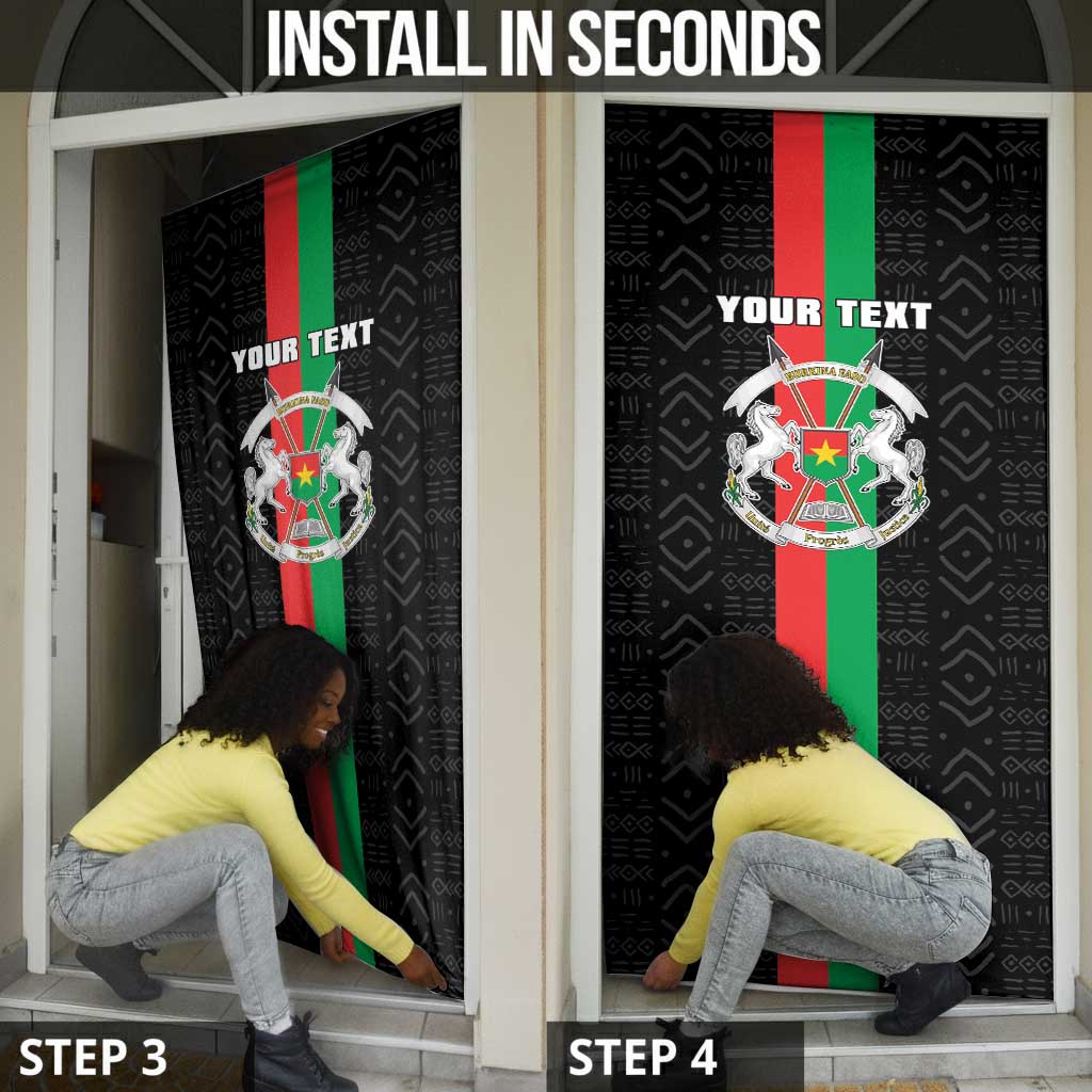 Personalized Burkina Faso Striped Door Cover African Mud Cloth Pattern - Black