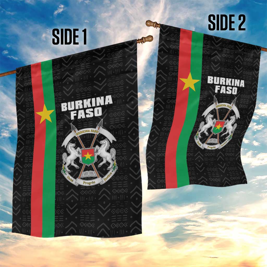 Burkina Faso Garden Flag Striped Black - Bogolan Pattern - African Pride