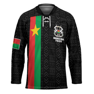 Personalized Burkina Faso Striped Hockey Jersey African Mud Cloth Pattern - Black