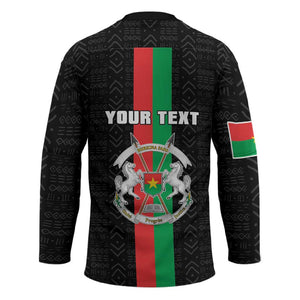 Personalized Burkina Faso Striped Hockey Jersey African Mud Cloth Pattern - Black