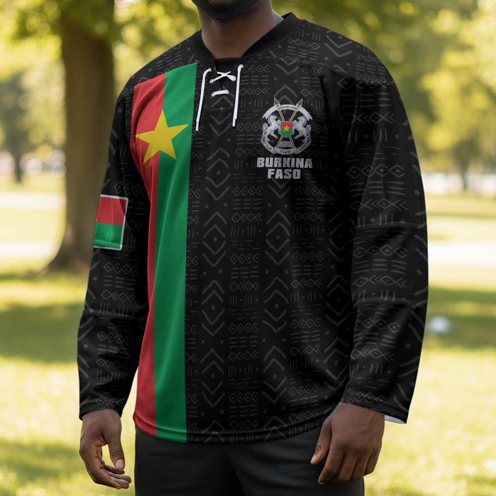 Personalized Burkina Faso Striped Hockey Jersey African Mud Cloth Pattern - Black