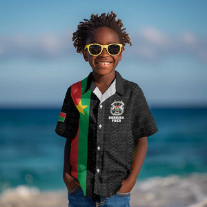 Personalized Burkina Faso Kid Hawaiian Shirt Striped Black - Bogolan Pattern - African Pride