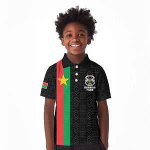 Personalized Burkina Faso Kid Polo Shirt Striped Black - Bogolan Pattern - African Pride