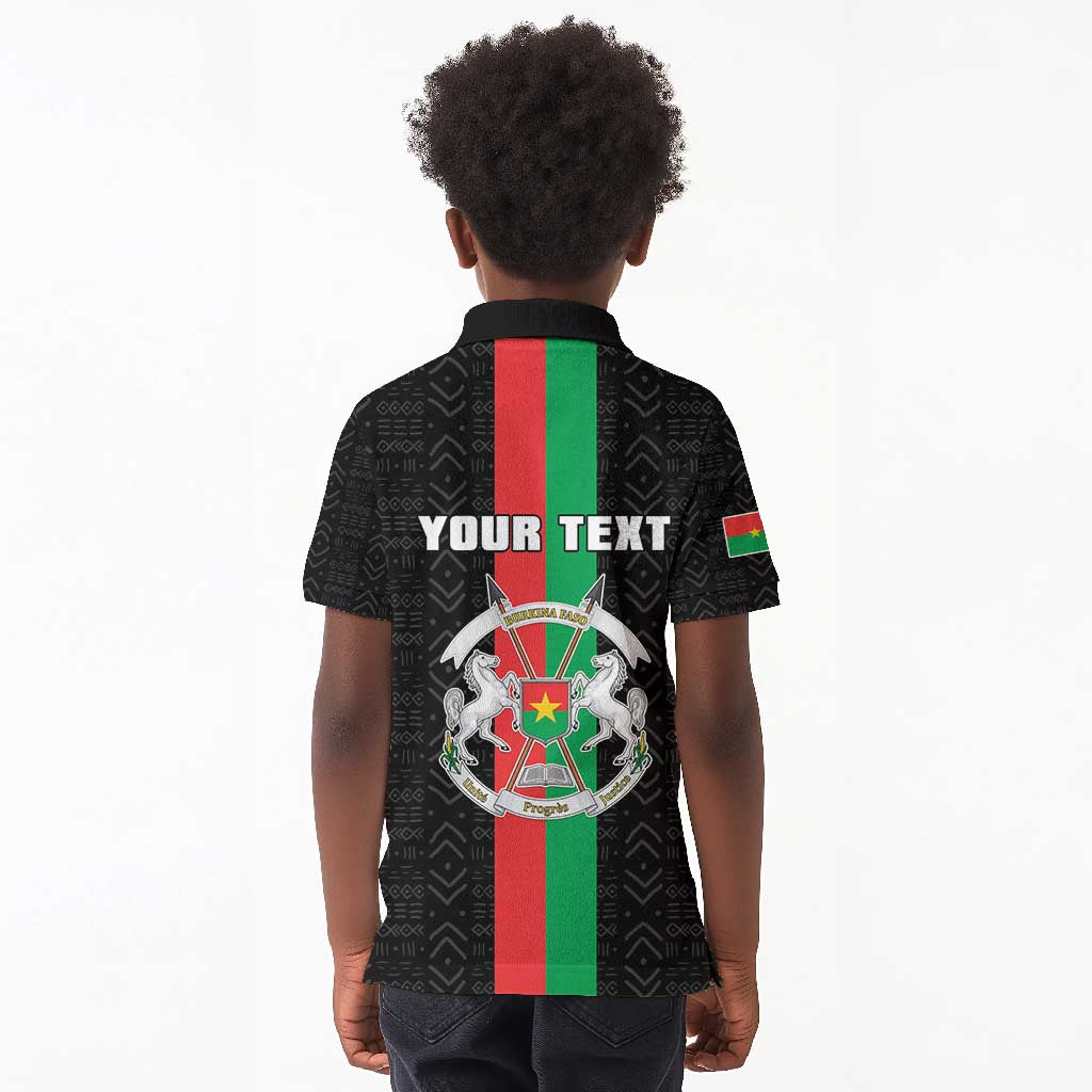 Personalized Burkina Faso Kid Polo Shirt Striped Black - Bogolan Pattern - African Pride