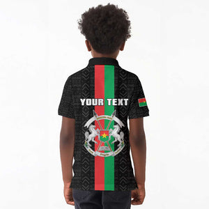 Personalized Burkina Faso Kid Polo Shirt Striped Black - Bogolan Pattern - African Pride