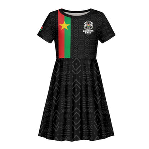 Personalized Burkina Faso Kid Short Sleeve Dress Striped Black - Bogolan Pattern - African Pride