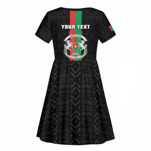 Personalized Burkina Faso Kid Short Sleeve Dress Striped Black - Bogolan Pattern - African Pride