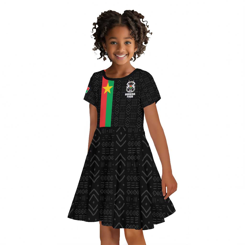 Personalized Burkina Faso Kid Short Sleeve Dress Striped Black - Bogolan Pattern - African Pride