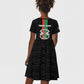 Personalized Burkina Faso Kid Short Sleeve Dress Striped Black - Bogolan Pattern - African Pride