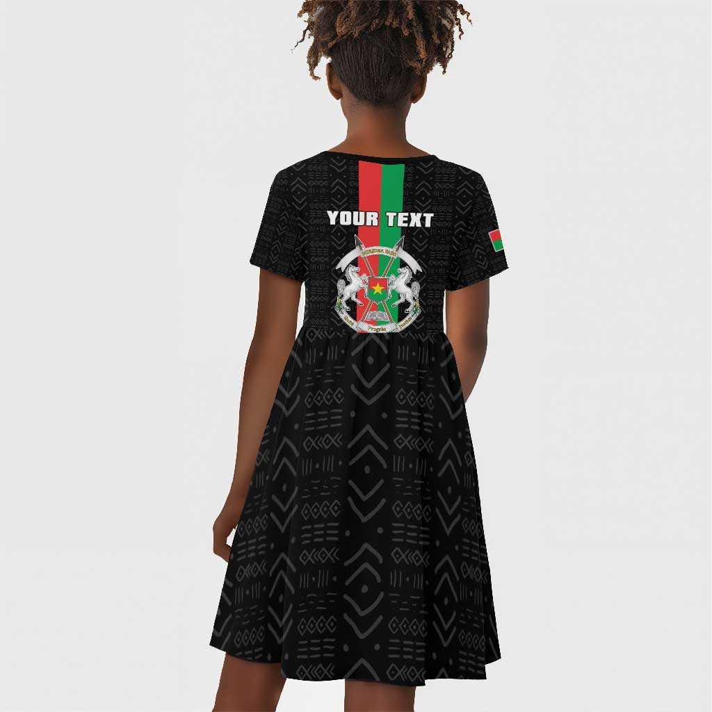 Personalized Burkina Faso Kid Short Sleeve Dress Striped Black - Bogolan Pattern - African Pride